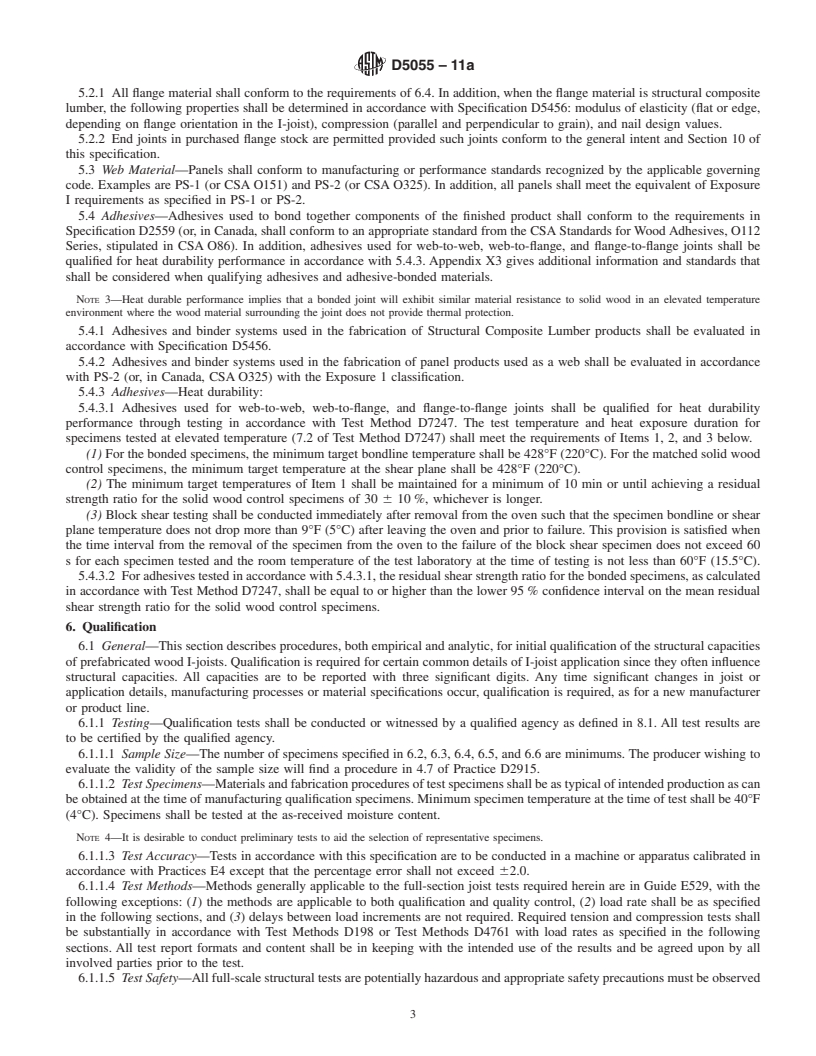 REDLINE ASTM D5055-11a - Standard Specification for Establishing and Monitoring Structural Capacities of Prefabricated Wood I-Joists