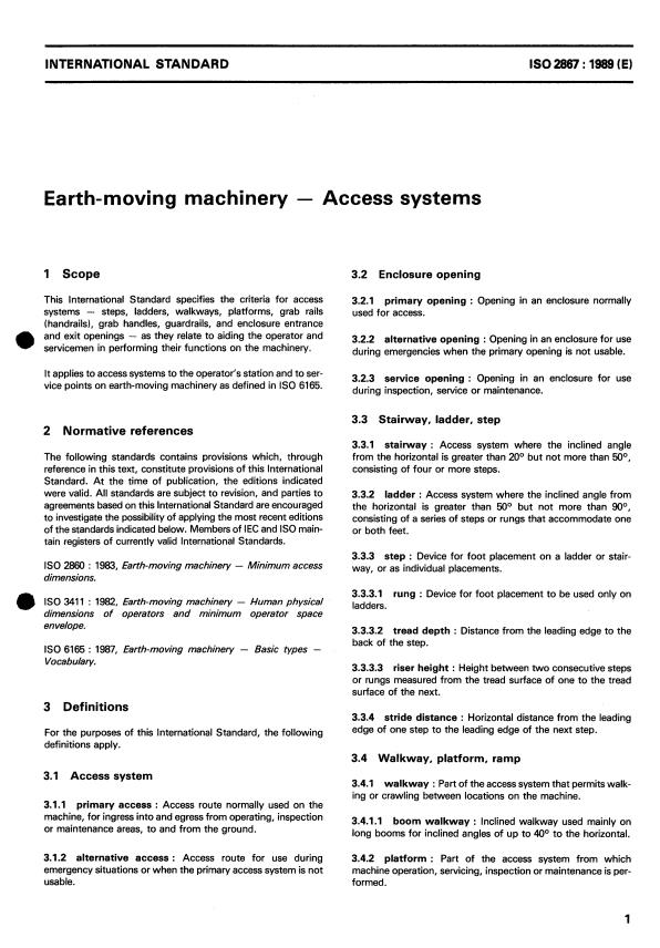 ISO 2867:1989 - Earth-moving machinery -- Access systems