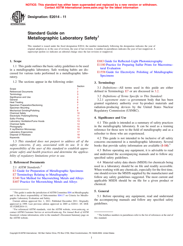 ASTM E2014-11 - Standard Guide on Metallographic Laboratory Safety