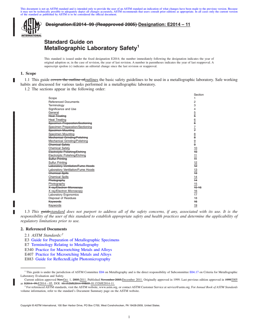 REDLINE ASTM E2014-11 - Standard Guide on Metallographic Laboratory Safety