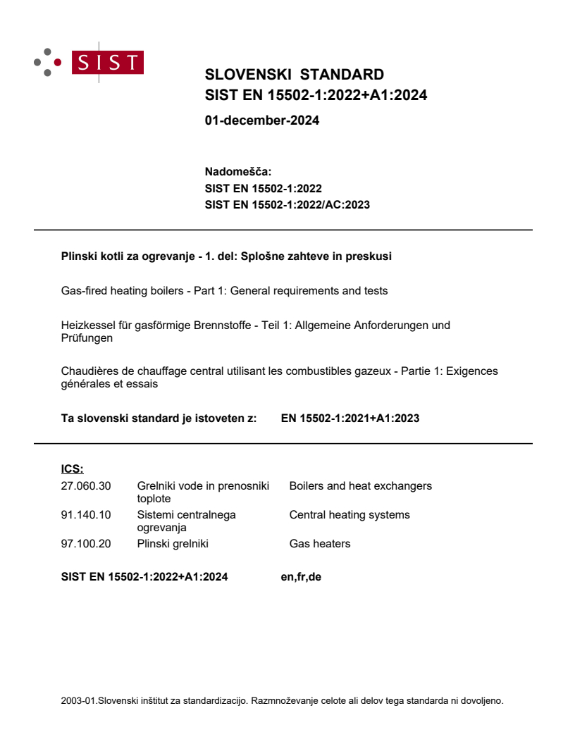 EN 15502-1:2022+A1:2024 - BARVE