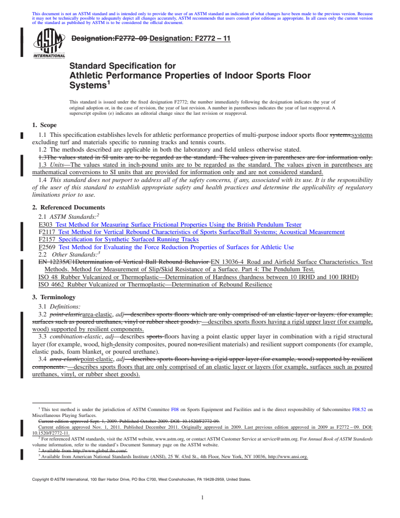 REDLINE ASTM F2772-11 - Standard Specification for Athletic Performance Properties of Indoor Sports Floor Systems