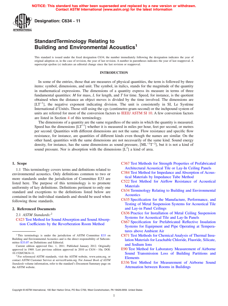 ASTM C634-11 - Standard Terminology Relating to  Building and Environmental Acoustics