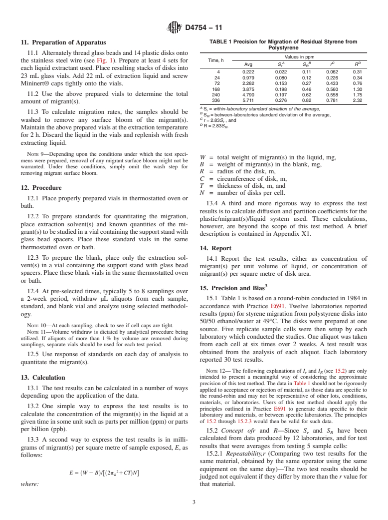 ASTM D4754-11 - Standard Test Method for Two-Sided Liquid Extraction of Plastic Materials Using FDA Migration Cell