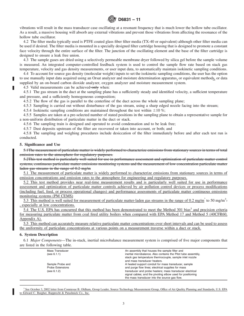 REDLINE ASTM D6831-11 - Standard Test Method for Sampling and Determining Particulate Matter in Stack Gases Using an In-Stack, Inertial Microbalance