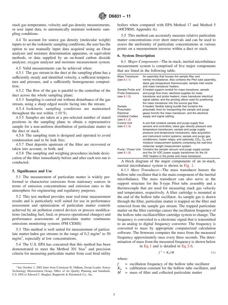 ASTM D6831-11 - Standard Test Method for Sampling and Determining Particulate Matter in Stack Gases Using an In-Stack, Inertial Microbalance