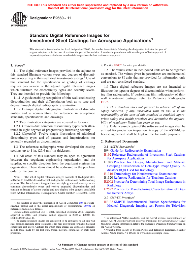 ASTM E2660-11 - Standard Digital Reference Images for Investment Steel Castings for Aerospace Applications