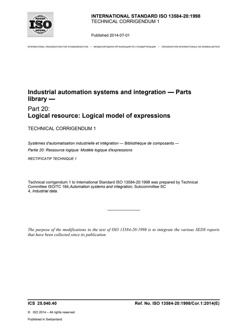 ISO_13584-20_1998_Cor_1_2014 - ISO/DIS 10303-239 - Industrial automation systems and integration — Product data representation and exchange — Part 239: Application protocol: Product life cycle support (PLCS)
Released:31. 05. 2023