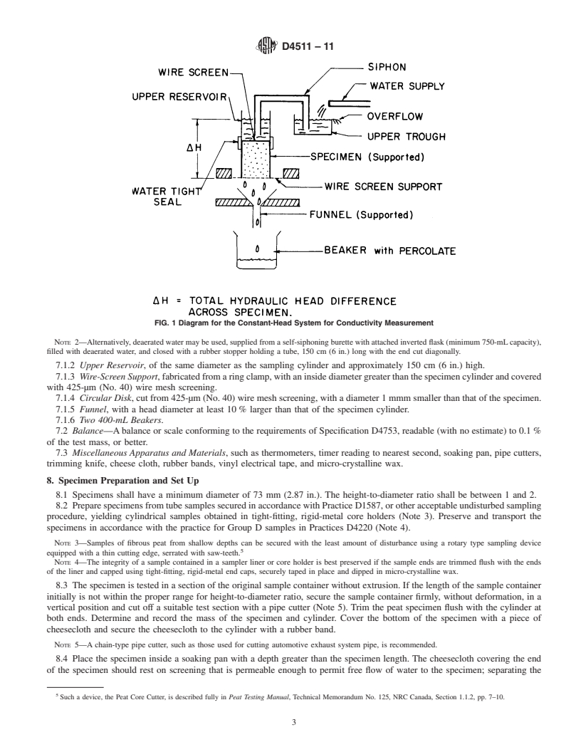 REDLINE ASTM D4511-11 - Standard Test Method for Hydraulic Conductivity of Essentially Saturated Peat