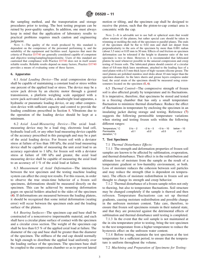 ASTM D5520-11 - Standard Test Method for Laboratory Determination of Creep Properties of Frozen Soil Samples by Uniaxial Compression