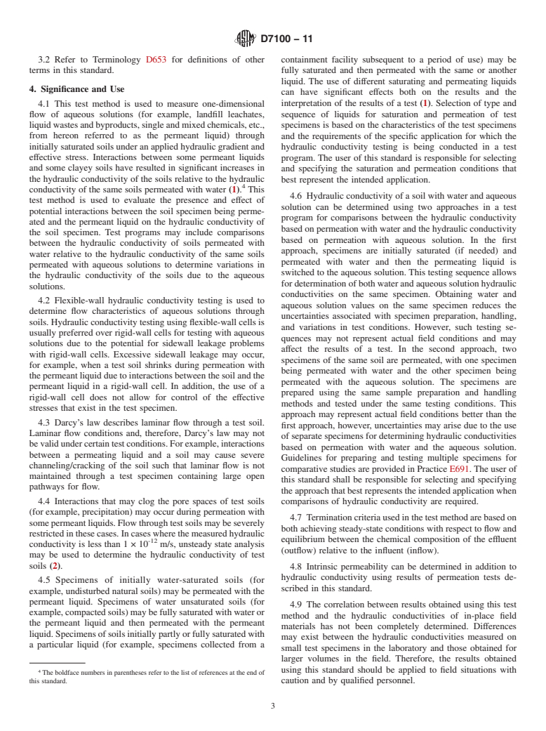 ASTM D7100-11 - Standard Test Method for Hydraulic Conductivity Compatibility Testing of Soils with Aqueous Solutions