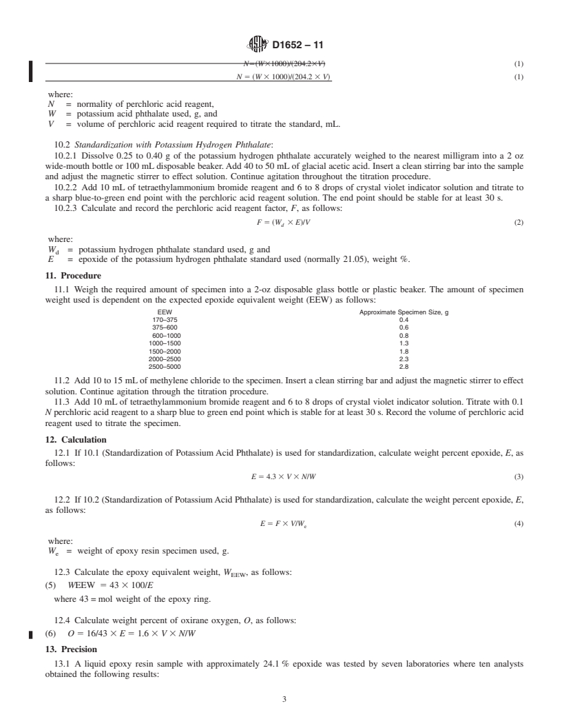 REDLINE ASTM D1652-11 - Standard Test Method for Epoxy Content of Epoxy Resins