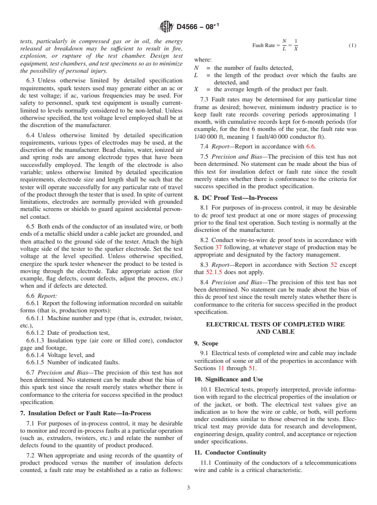 ASTM D4566-08e1 - Standard Test Methods for  Electrical Performance Properties of Insulations and Jackets for Telecommunications Wire and Cable