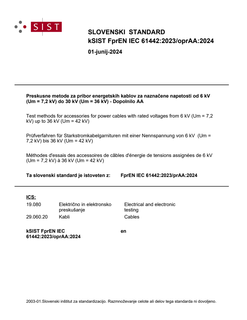 k FprEN IEC 61442:2023/oprAA:2024