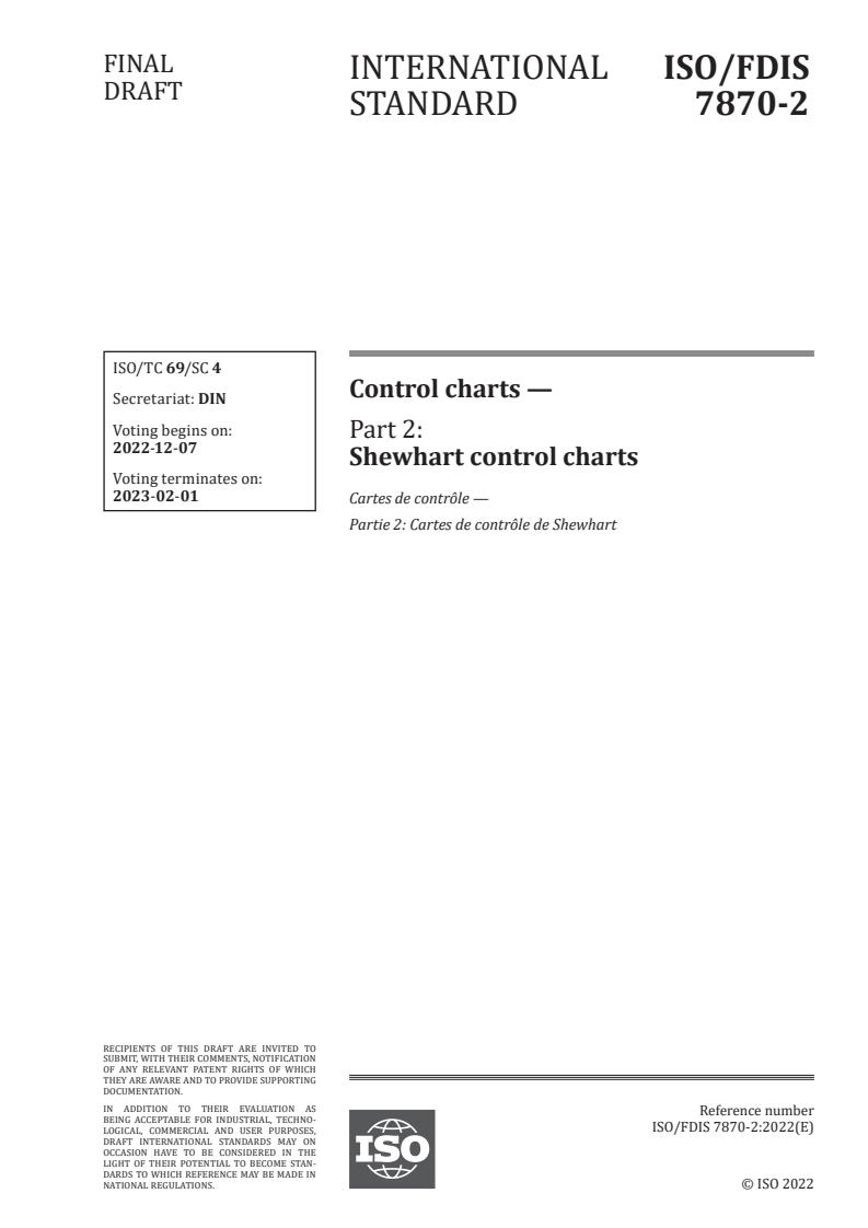 ISO 7870-2 - Control charts — Part 2: Shewhart control charts
Released:11/23/2022