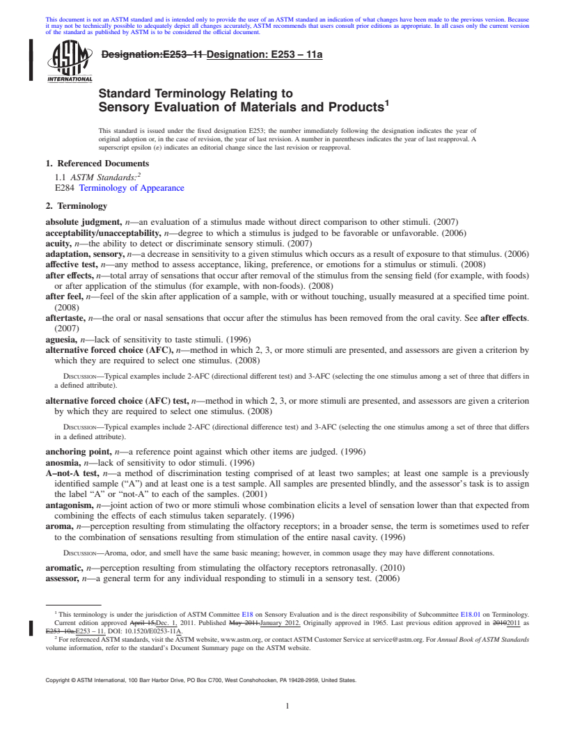 REDLINE ASTM E253-11a - Standard Terminology Relating to Sensory Evaluation of Materials and Products