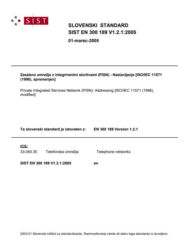 ETSI EN 300 189 V1.2.1 (1999-11) - Private Integrated Services Network ...