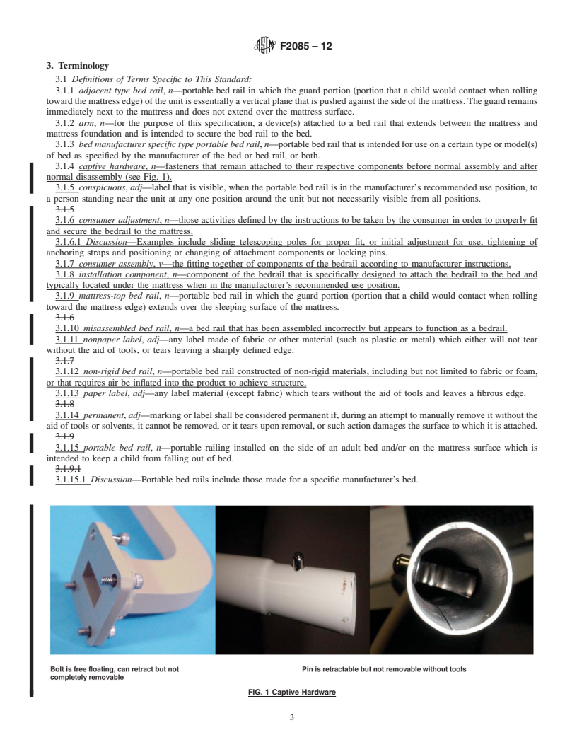 REDLINE ASTM F2085-12 - Standard Consumer Safety Specification for Portable Bed Rails