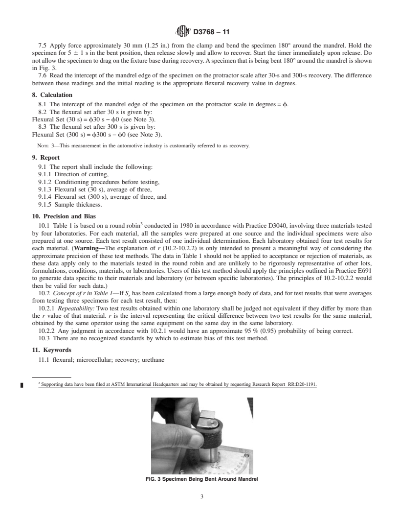 REDLINE ASTM D3768-11 - Standard Test Method for  Microcellular Urethanes&mdash;Flexural Recovery