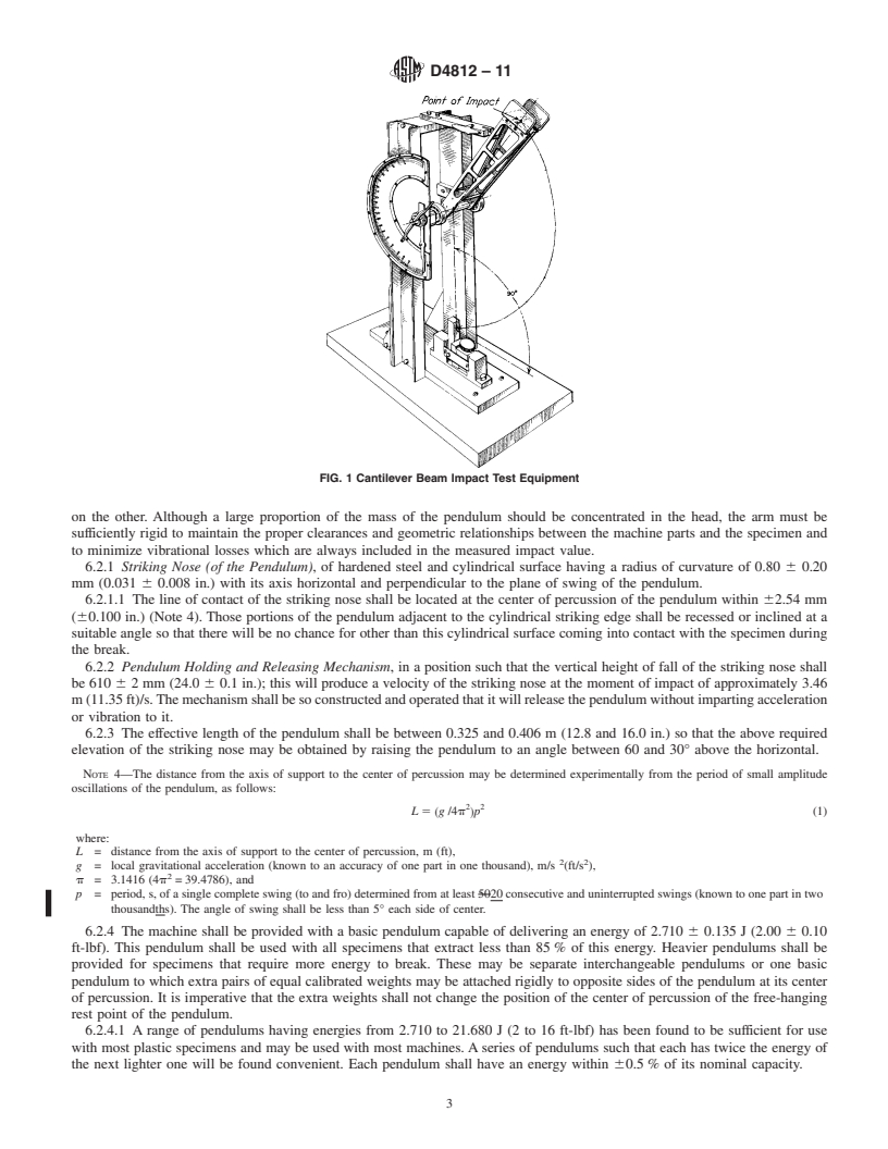 REDLINE ASTM D4812-11 - Standard Test Method for Unnotched Cantilever Beam Impact Resistance of Plastics