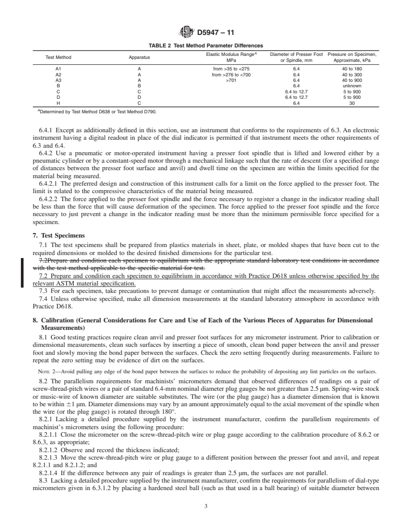 REDLINE ASTM D5947-11 - Standard Test Methods for  Physical Dimensions of Solid Plastics Specimens