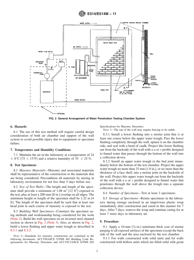 ASTM E514/E514M-11 - Standard Test Method for  Water Penetration and Leakage Through Masonry