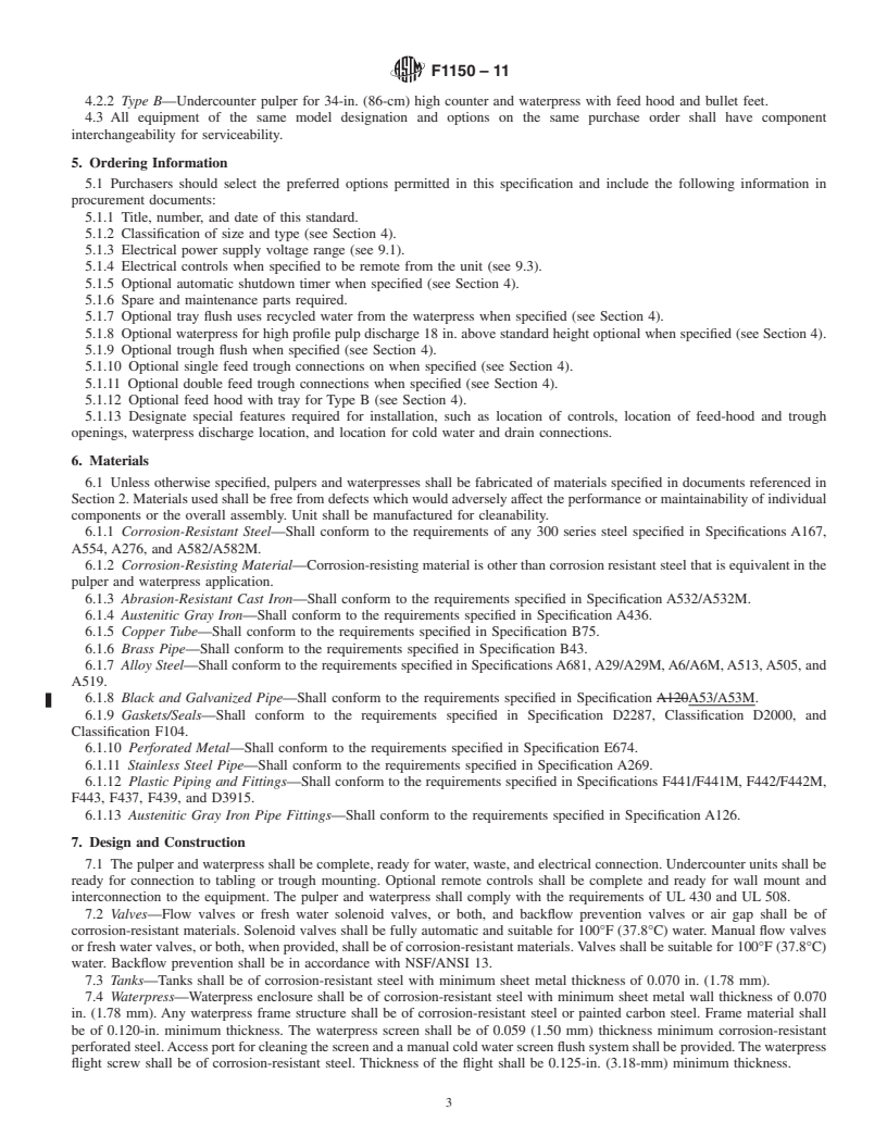 REDLINE ASTM F1150-11 - Standard Specification for Commercial Food Waste Pulper and Waterpress Assembly