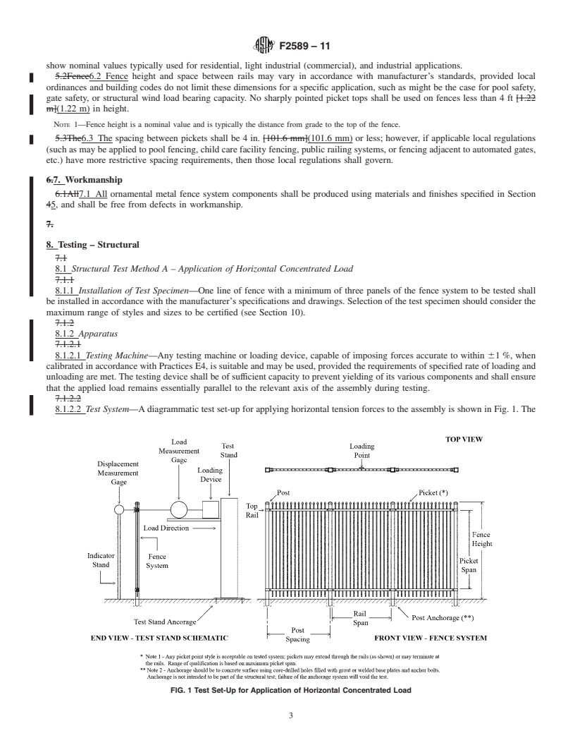 REDLINE ASTM F2589-11 - Standard Specification for Ornamental Fences Employing Steel Tubular Pickets