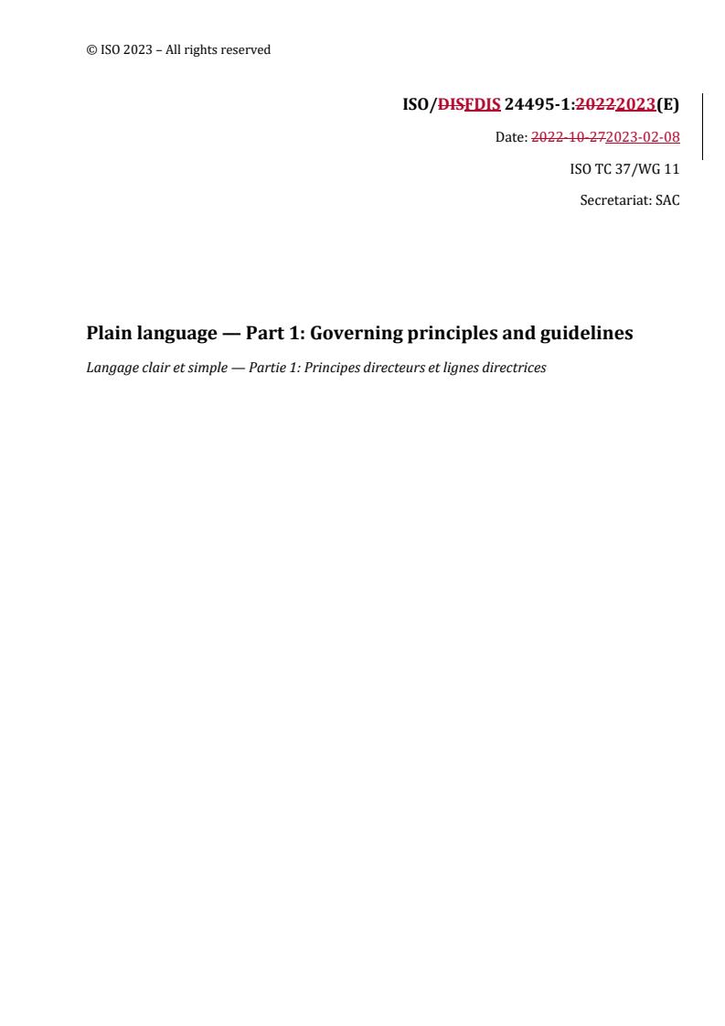 REDLINE ISO/FDIS 24495-1 - Plain language — Part 1: Governing principles and guidelines
Released:2/8/2023