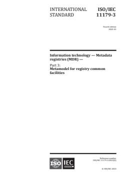 ISO/IEC 11179-3:2023 - Information technology — Metadata registries (MDR) — Part 3: Metamodel for registry common facilities
Released:16. 01. 2023 - Page 1 preview
