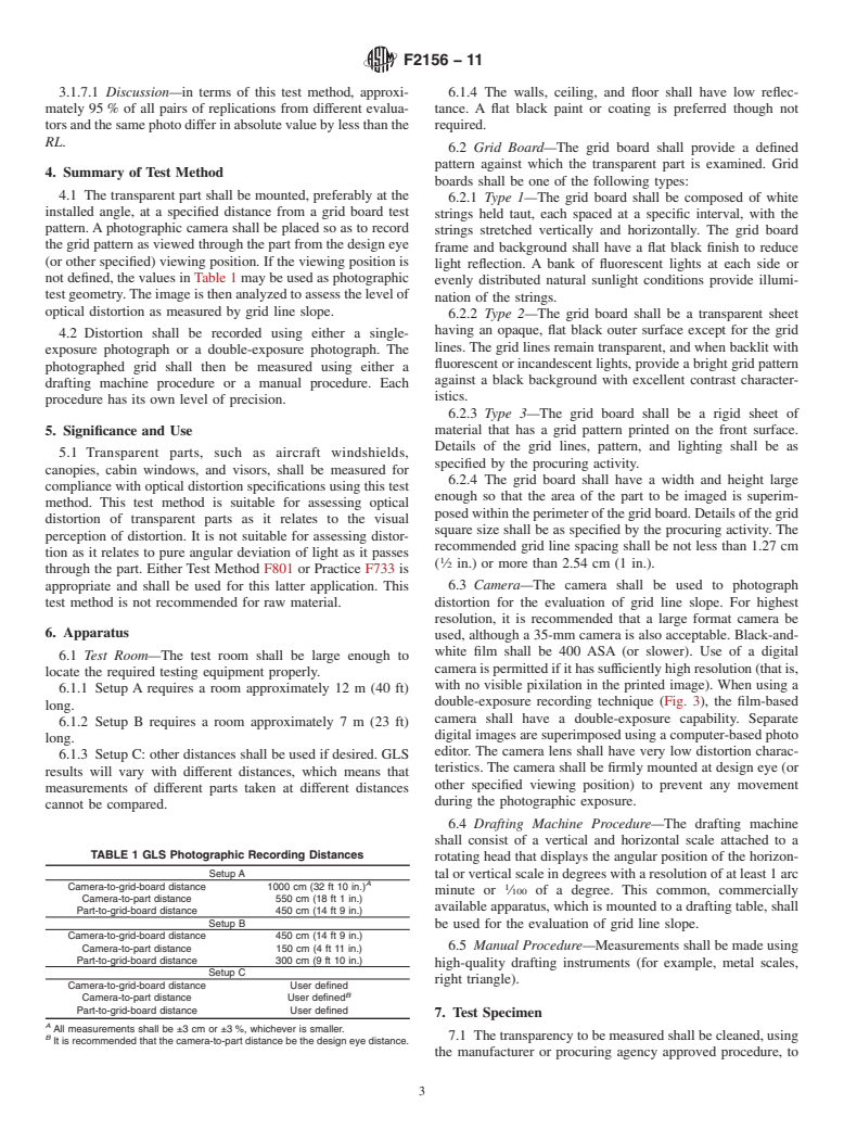 ASTM F2156-11 - Standard Test Method for Measuring Optical Distortion in Transparent Parts Using Grid Line Slope