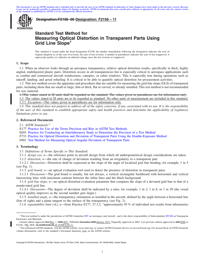 REDLINE ASTM F2156-11 - Standard Test Method for Measuring Optical Distortion in Transparent Parts Using Grid Line Slope