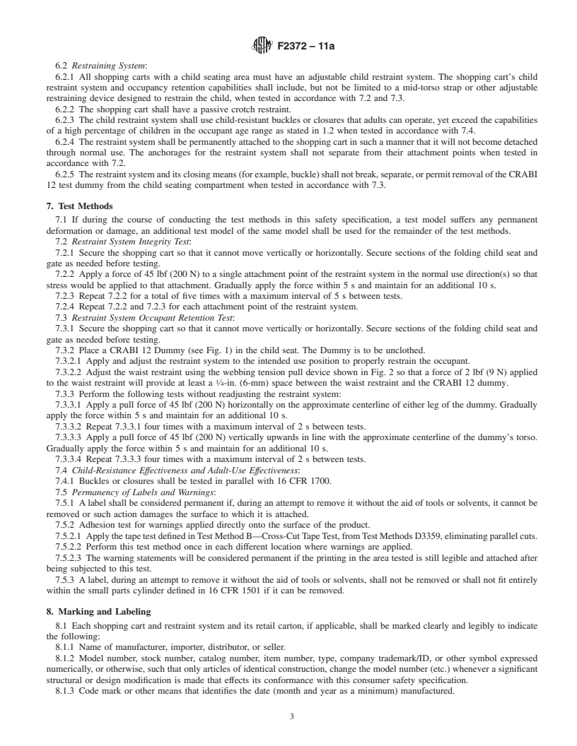 REDLINE ASTM F2372-11a - Standard Consumer Safety Performance Specification for Shopping Carts