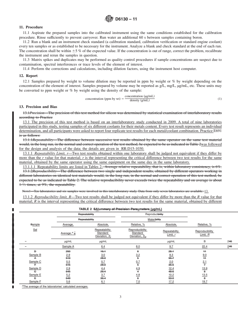 REDLINE ASTM D6130-11 - Standard Test Method for Determination of Silicon and Other Elements in Engine Coolant by Inductively Coupled Plasma-Atomic Emission Spectroscopy