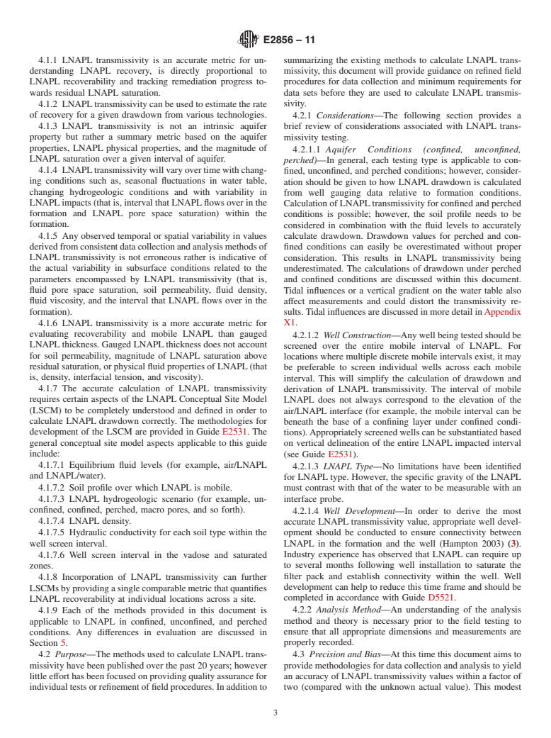 ASTM E2856-11 - Standard Guide for Estimation of LNAPL Transmissivity