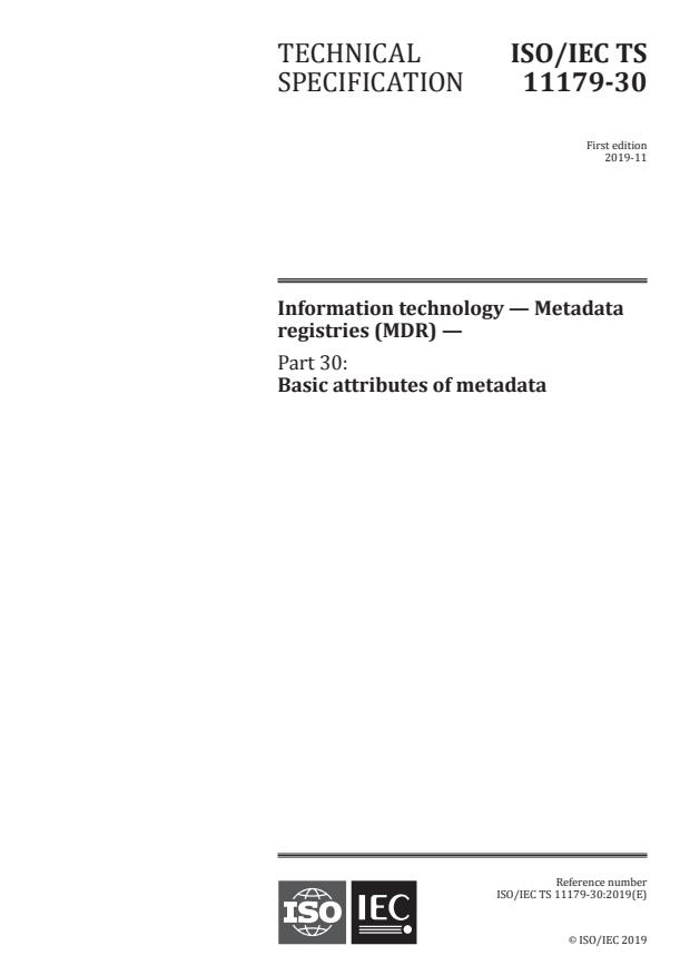 ISO/IEC TS 11179-30:2019 - Information technology -- Metadata registries (MDR)