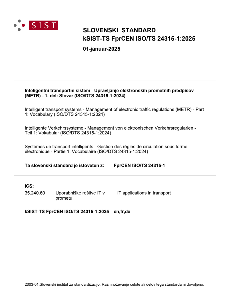 kTS FprCEN ISO/TS 24315-1:2025 - BARVE