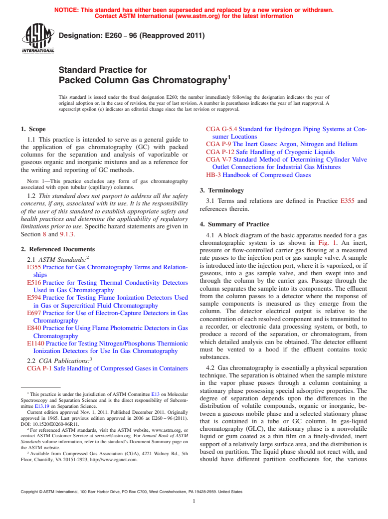 ASTM E260-96(2011) - Standard Practice for  Packed Column Gas Chromatography