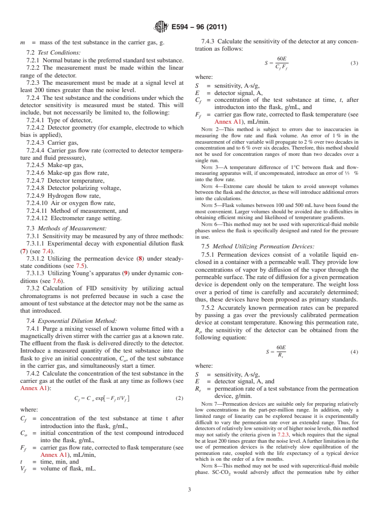 ASTM E594-96(2011) - Standard Practice for  Testing Flame Ionization Detectors Used in Gas or Supercritical Fluid Chromatography