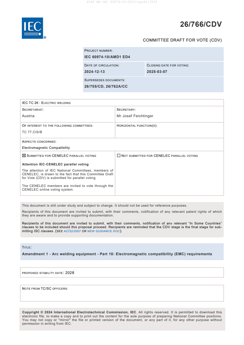 EN IEC 60974-10:2022/oprA1:2025