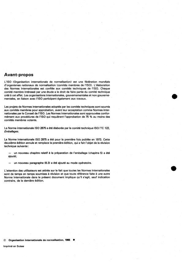 ISO 2875:1985 ISO 2875:1985 - Emballages -- Emballages d'expédition complets et pleins -- Essai de résistance aux projections d'eau - Page 2 preview