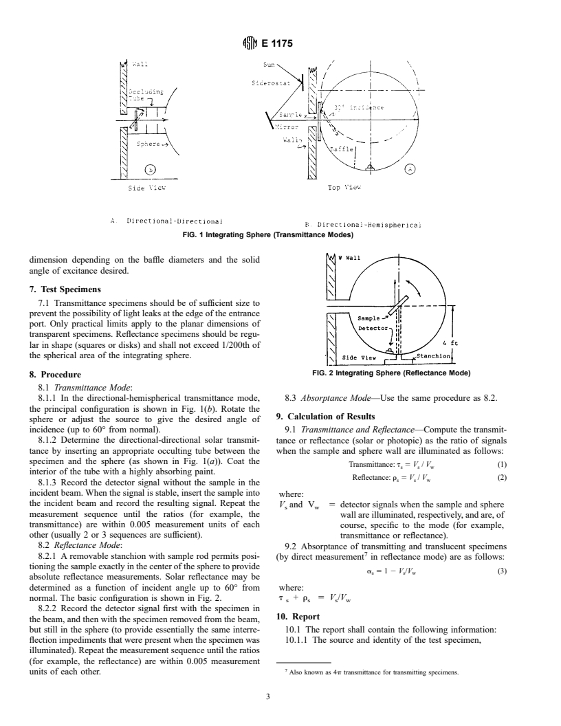 ASTM E1175-87(1996) - Standard Test Method for Determining Solar or Photopic Reflectance, Transmittance, and Absorptance of Materials Using a Large Diameter Integrating Sphere