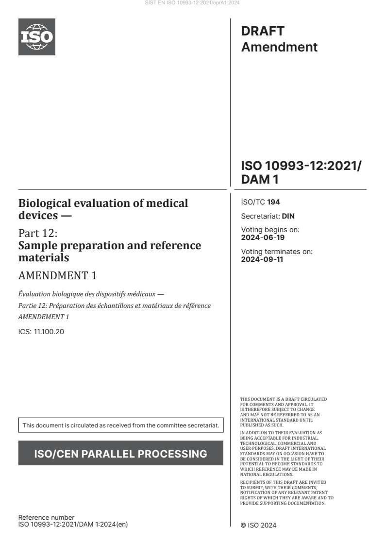 EN ISO 10993-12:2021/oprA1:2024