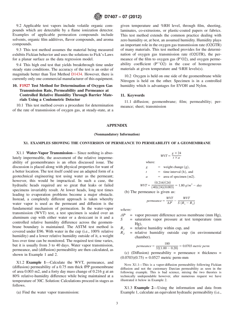 ASTM D7407-07(2012) - Standard Guide for Determining  The Transmission of Gases Through Geomembranes