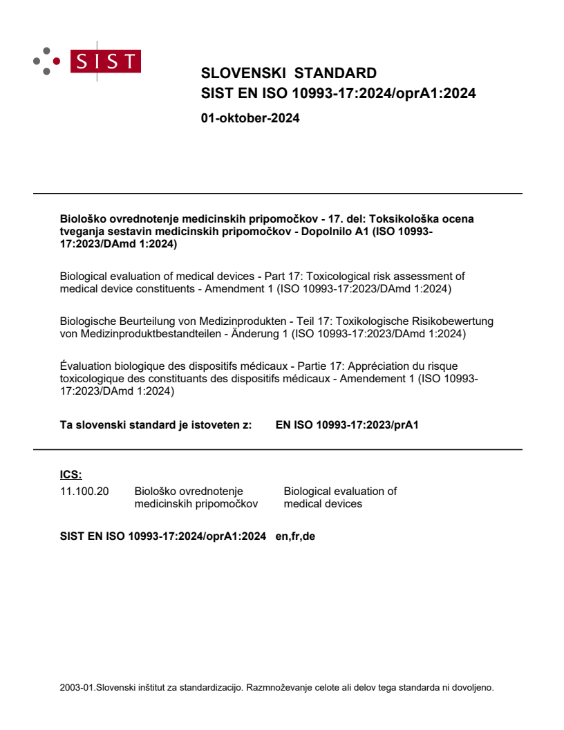 EN ISO 10993-17:2024/oprA1:2024