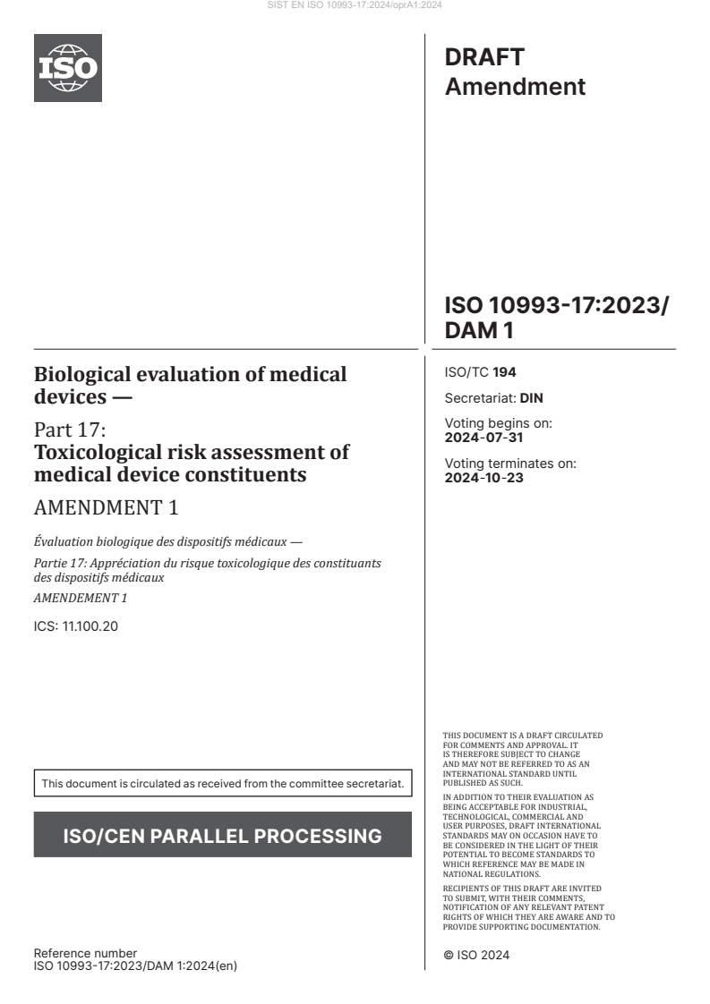 EN ISO 10993-17:2024/oprA1:2024