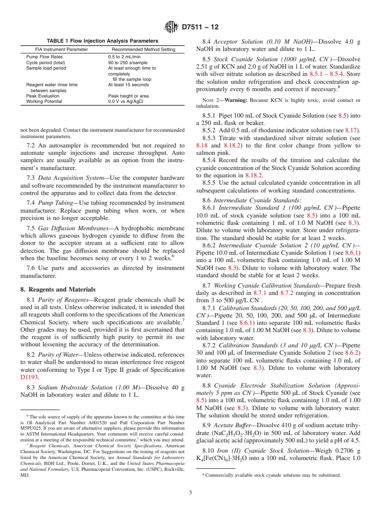 ASTM D7511-12 - Standard Test Method for Total Cyanide by Segmented Flow Injection Analysis, In-Line Ultraviolet Digestion and Amperometric Detection