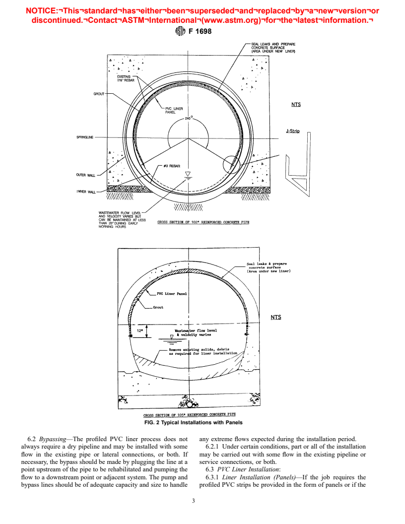 ASTM F1698-96 - Standard Practice for Installation of Poly(Vinyl Chloride)(PVC) Profile Strip Liner and Cementitious Grout for Rehabilitation of Existing Man-Entry Sewers and Conduits