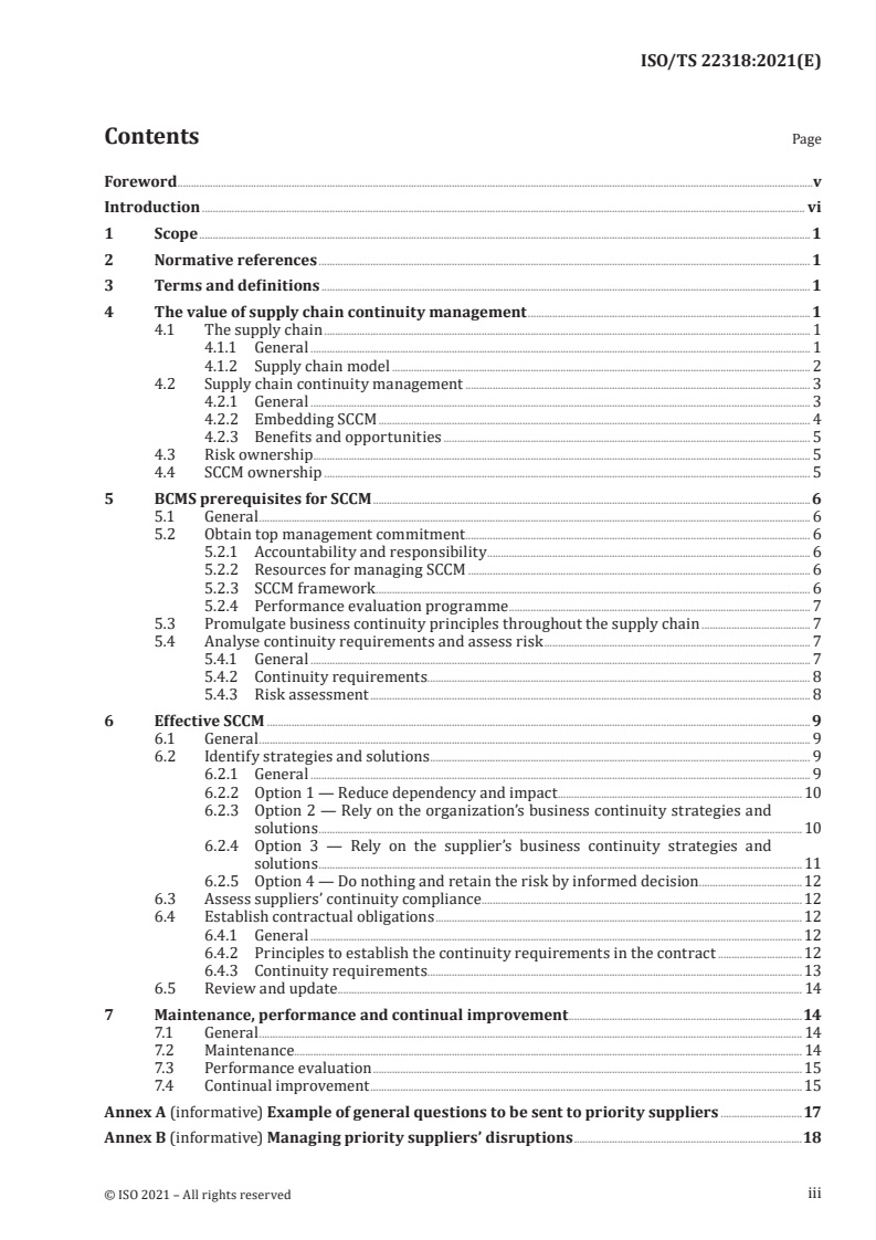 ISO/TS 22318:2021 - Security and resilience — Business continuity management systems — Guidelines for supply chain continuity management
Released:12/1/2021