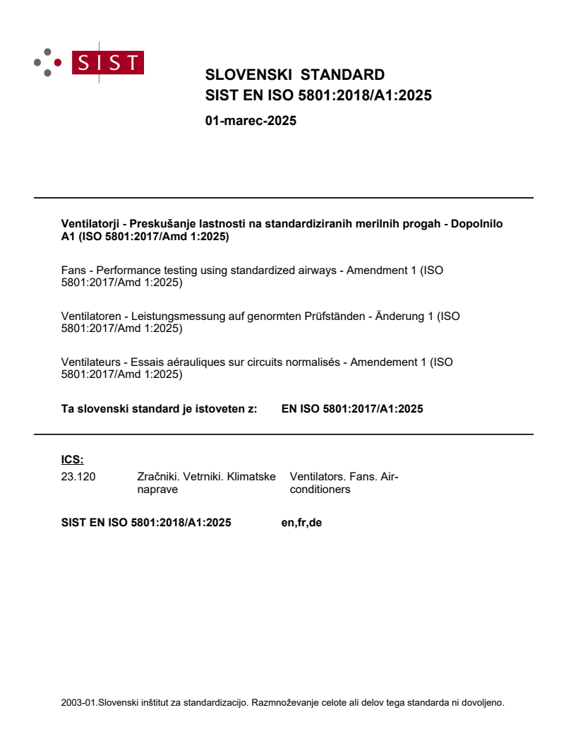 EN ISO 5801:2018/A1:2025